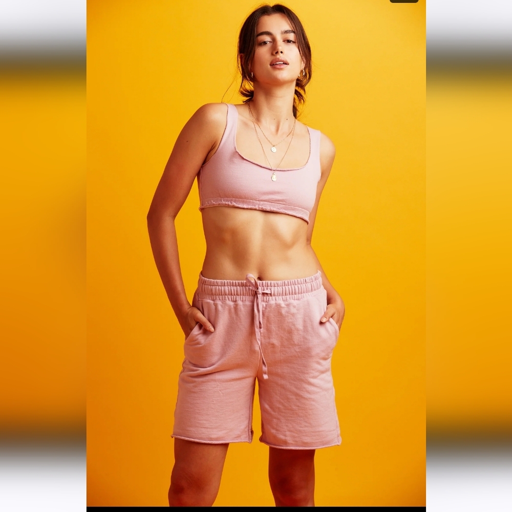 Tropic of C Set of Sweat Shorts and Cover up Bra Small Mauve Dusty Rose